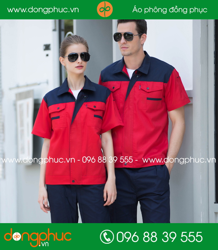 Mẫu bảo hộ màu tím than phối đỏ cộc tay